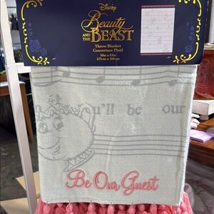 Disney Beauty and the Beast Pink and Gray Throw Blanket